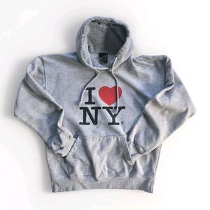 I Love New York Grey Vintage Y2K Streetwear Women's Worn Distressed Hoodie M
